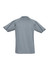 A grey men's short sleeve polo shirt with contrasting stitching and a collar, featuring a logo.