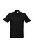 A black men's polo shirt with short sleeves and a collar, featuring a logo on the chest.