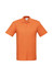 An orange men's polo shirt featuring a collar and three buttons, with a logo on the chest.