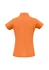 A plain orange polo shirt with a fitted design and short sleeves, featuring a collar and a logo.