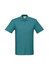 A teal polo shirt featuring a collar and short sleeves, with a logo on the label.