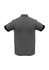 A grey men's polo shirt with black sleeves and a logo on the side. The back view is displayed.