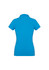 A women's short sleeve polo shirt in a bright blue colour featuring a subtle ribbed texture and a branded logo.