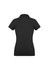 A women's short sleeve polo shirt in black, featuring a fitted design and a collar. The shirt includes a logo.