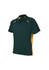 A green and yellow short sleeve polo shirt with a logo.
