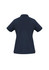 A navy short sleeve polo shirt featuring a collar and a brand logo on the fabric.