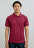 A maroon men's short sleeve polo shirt with a collar and logo, displayed on a model against a neutral background.