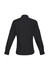 A women's black long sleeve button-up shirt featuring a classic collar and buttoned cuffs. It has branding on it.