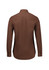 A brown long sleeve button-up shirt with a fitted design and a back yoke. It features button cuffs and a small logo.