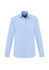 A light blue, long sleeve button-up shirt featuring a pocket and a logo.
