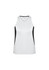 A women's singlet in light grey with black side panels, featuring a logo on the front.