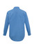 A blue long sleeve button-up shirt with a micro check pattern and a logo on the back.