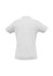 A white women's short sleeve tee with a fitted design, featuring a logo on the back.