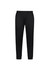 A pair of black track pants with a waistband and cuffs at the ankles, featuring a logo.