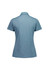 A women's short sleeve polo in a soft blue shade, featuring a classic collar and a logo on the back.