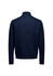 A navy mens tailor jacket displayed from the back, featuring a simple and clean design. It has a logo on the exterior.