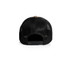A black mesh trucker cap with a beige front panel and adjustable snapback closure at the rear.