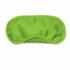 A green eye mask with a smooth surface and contoured shape, designed for comfort and light blocking.