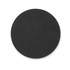 A round, black silicone jar opener with a smooth surface and a subtle texture. It features a logo in the centre.