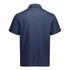 A navy short sleeve polo shirt with a collar, featuring a logo on the back.