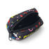 A black pet bag dispenser featuring a vibrant design with colourful patterns and a double zipper. Includes a logo.