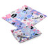 A RPET microfibre cleaning cloth in shades of pink, blue, and white with various decorative patterns and a logo.