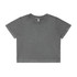 A heavy crop tee in stone wash grey with a relaxed fit and short sleeves. It features a branding logo.
