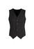 A black peaked vest featuring a five-button front and two side pockets, with a branding logo.