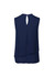 A navy sleeveless blouse featuring a layered design and a keyhole back detail, with a logo present.