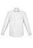 A white slim fit long sleeve button-up shirt with a classic collar and cuffs. It has a branding logo.
