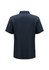 A navy blue short sleeve polo shirt featuring a collar and a logo on the front.