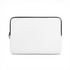 A small laptop sleeve in white with a black zipper and trim. It features a logo.