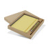 A gift set featuring a yellow notebook and a silver pen, presented in a cardboard box.