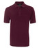 A burgundy polo shirt with a collared neckline and three-button placket. It features a logo on the fabric.