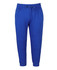Bright blue track pants featuring a drawstring waist and a branded logo.