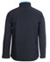 A soft shell jacket in black, featuring a light blue collar and a logo on the back.