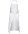 A white apron with a tie closure and a logo, designed for workwear use.