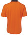 An orange polo shirt featuring a contrasting collar, designed for workwear with a logo present.