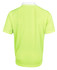 A back view of a bright yellow polo shirt with a white collar, featuring a logo.