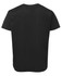 A black T-shirt with a simple design and a logo on the back.