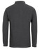 A grey long-sleeve polo shirt with a collar and a branding logo on the back.