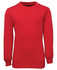 A red fleecy sweatshirt with long sleeves and a crew neckline, featuring a ribbed hem and cuffs.