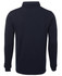 A navy two-tone rugby shirt with long sleeves and a polo collar, featuring a logo.