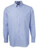 A light blue long sleeve button-up shirt with a button-down collar and a chest pocket. Features branding.