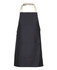 A black apron with colour straps and a front pocket, featuring a logo on the lower side.
