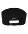 A black chef's vented cap featuring a stretchy back and a logo on the side.