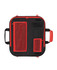 A chef's knife bag in black and red featuring multiple compartments and pockets for storage.
