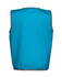 A blue tricot vest with grey trimming, featuring a logo on the back.