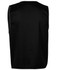A black tricot vest with grey trim, featuring a logo on the back. Designed for workwear use.
