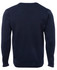 A navy blue knitted jumper with long sleeves and a crew neck, featuring a simple design and no visible logos.